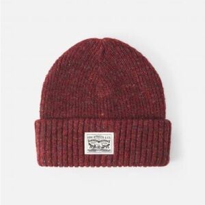 LEVI’S Backpack Patch Maroon Red Speckled Knit Beanie Sweater Cap Hat